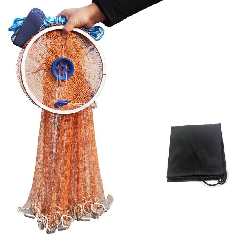 EASY BIG Cast Fishing Net with Aluminum Frame, 0.8 inch Mesh, 7.8-13.8 ft Diameter - Image 1